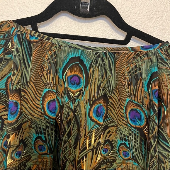 Show Me Your MuMu Peacock Short Sleeve Print Blouse Size Medium - Picture 11 of 13